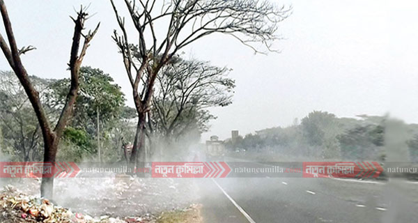 কুমিল্লায় মহাসড়কে ময়লার আগুনে পুড়ছে শত গাছ!
